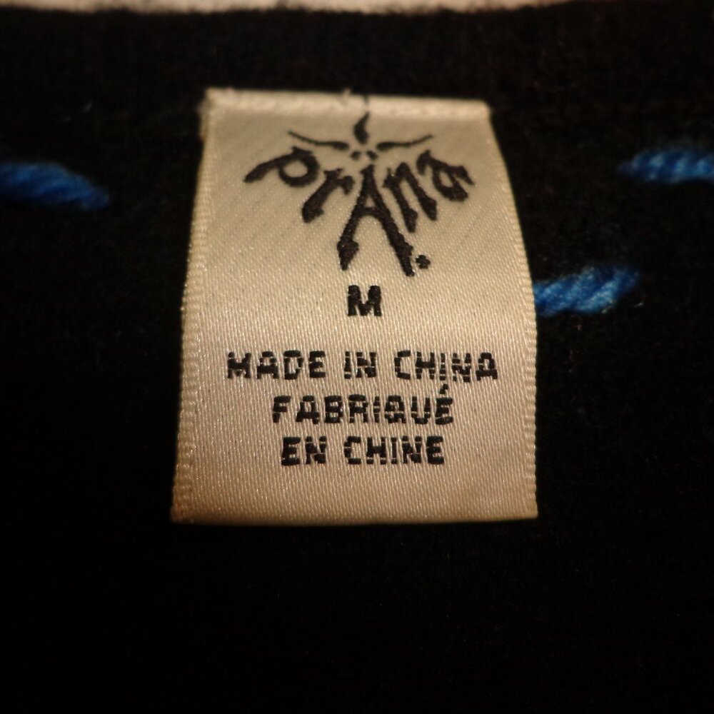 prAna Listen Love Laugh BOHO Knit Sweater M Black Raglan Raw Seams Graphics - Picture 4 of 15